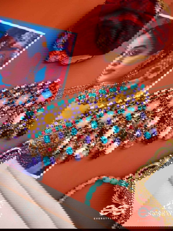 RANG TARANGINI – JAHNVI KAPOOR INSPIRED NECKPIECE WITH COLORFUL BEADS, STONES, PEARLS AND INTRICATE DESIGN