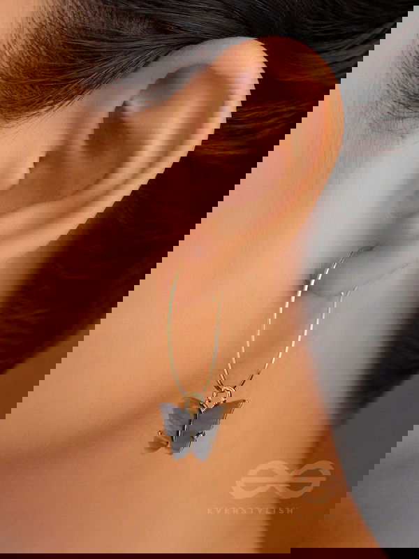 The Beauteous Butterfly Hoops (Grey) - Golden Casual Earrings