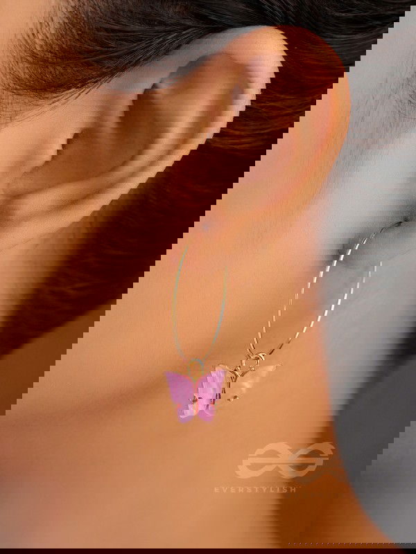 The Beauteous Butterfly Hoops (Pink) - Golden Casual Earrings