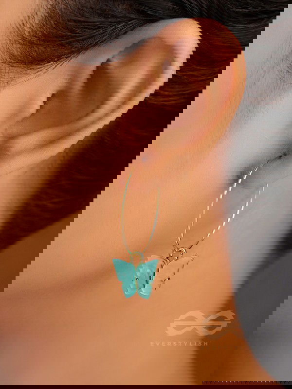 The Beauteous Butterfly Hoops (Blue) - Golden Casual Earrings