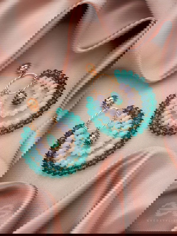 Once in a Blue Moon- Golden Embellished Earrings