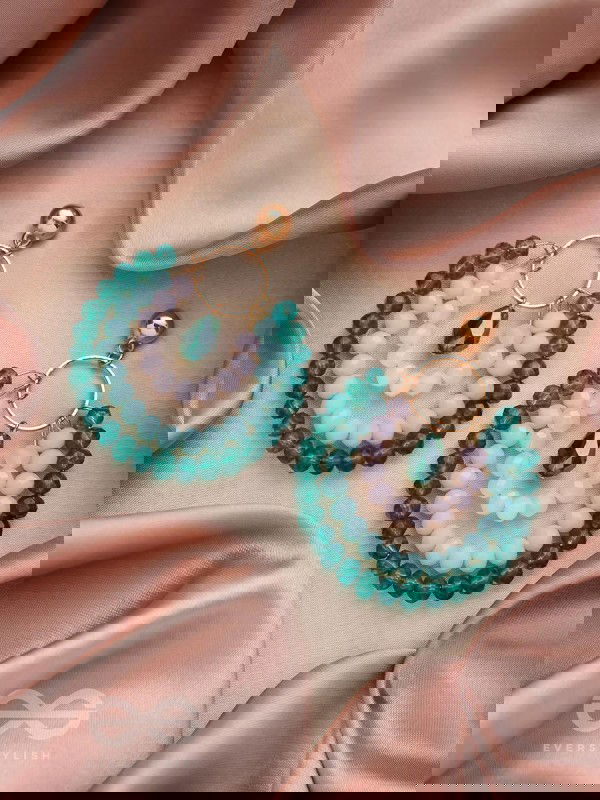 Once in a Blue Moon- Golden Embellished Earrings