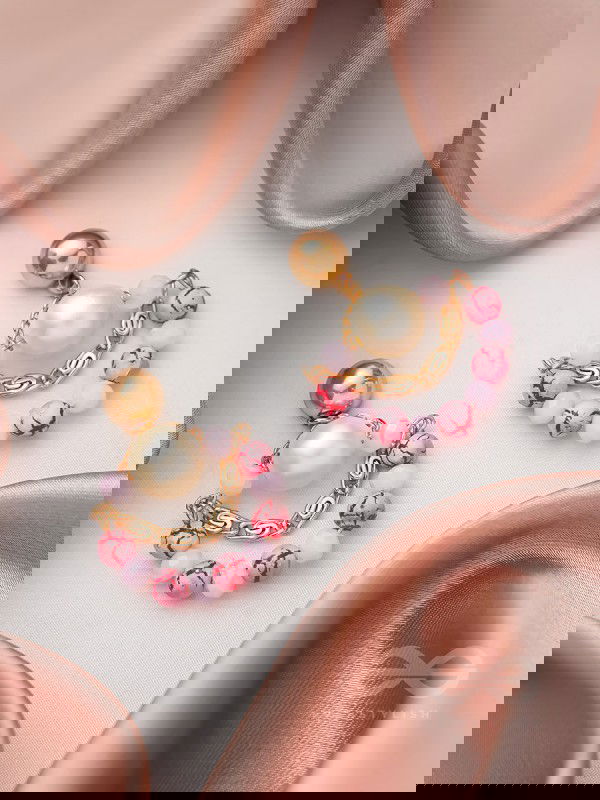 The Pink Moon- Golden Embellished Earrings