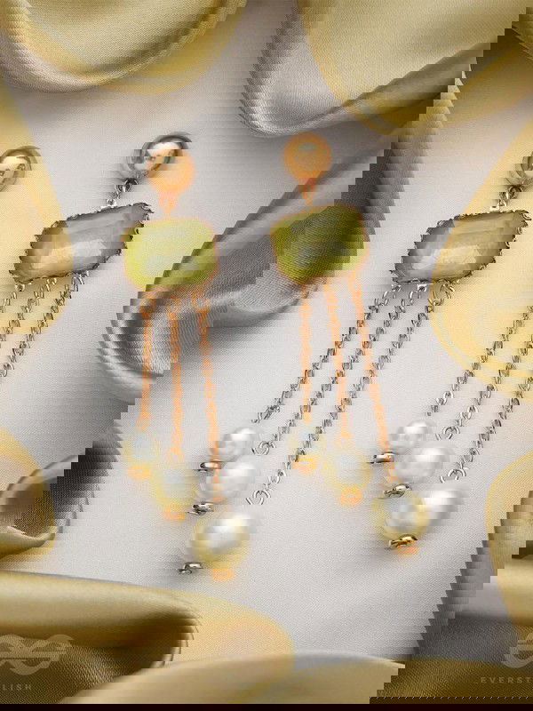 The Jade Drops- Golden Embellished Earrings