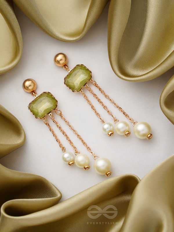 The Jade Drops- Golden Embellished Earrings