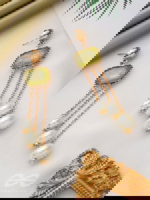 The Jade Drops- Golden Embellished Earrings