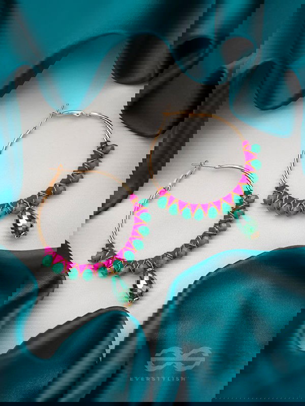 Half Moon Bay - Golden Embellished Earrings (Emerald Green)