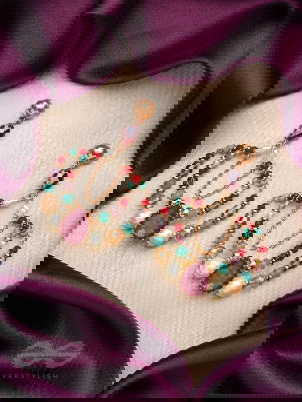 The Jazzy Rainbow- Golden Pearls and Stone Earrings