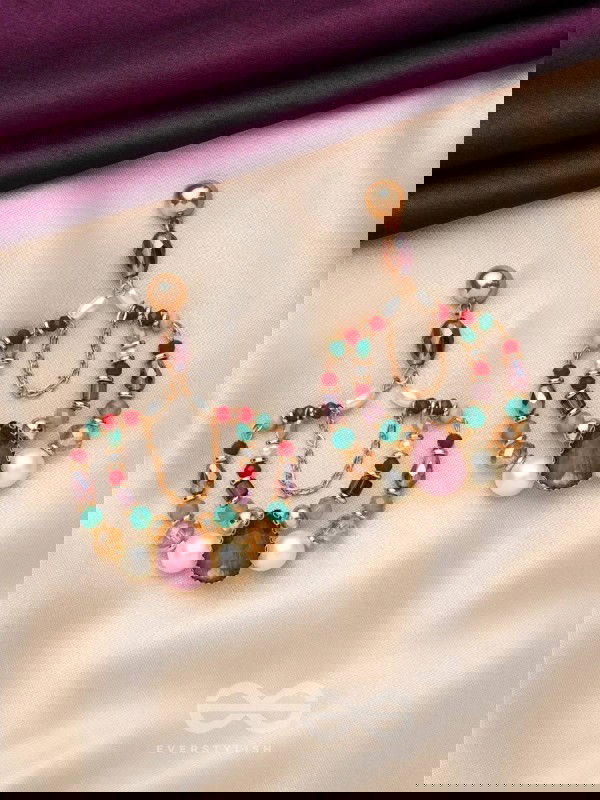 The Jazzy Rainbow- Golden Pearls and Stone Earrings