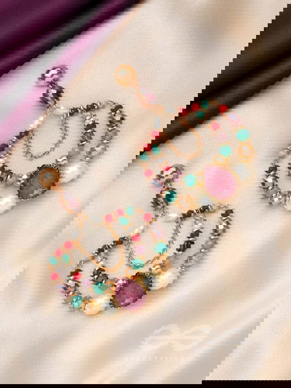 The Jazzy Rainbow- Golden Pearls and Stone Earrings