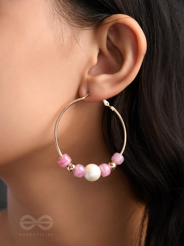 The Coral Ring- Golden Embellished Hoop Earrings