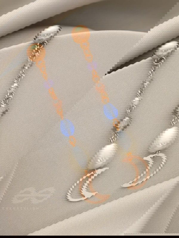 Over The Moon - Golden Pearl and Beads Earrings