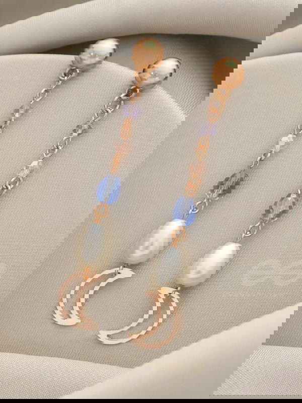 Over The Moon - Golden Pearl and Beads Earrings