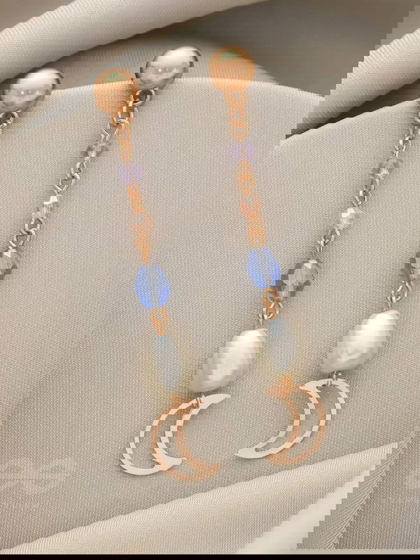 Over The Moon - Golden Pearl and Beads Earrings