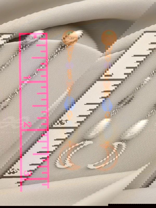 Over The Moon - Golden Pearl and Beads Earrings