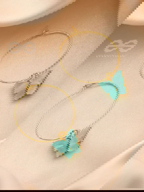 The Beauteous Butterfly Hoops (Blue) - Golden Casual Earrings