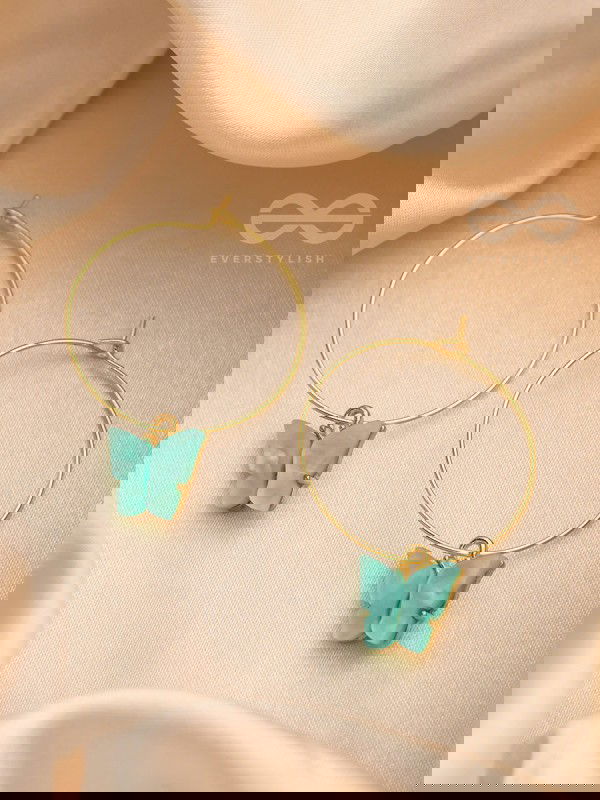 The Beauteous Butterfly Hoops (Blue) - Golden Casual Earrings