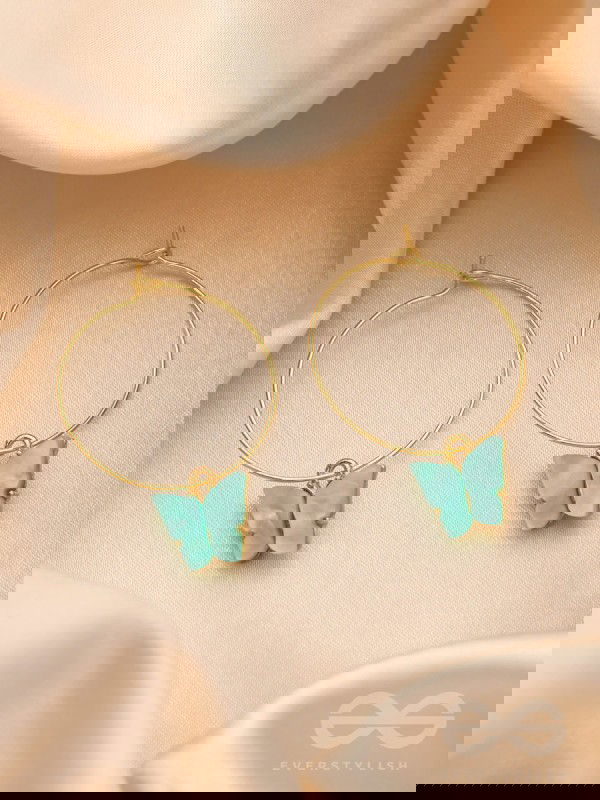 The Beauteous Butterfly Hoops (Blue) - Golden Casual Earrings
