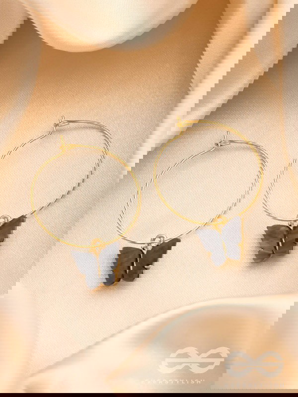The Beauteous Butterfly Hoops (Grey) - Golden Casual Earrings