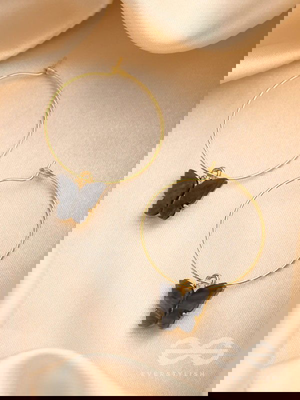 The Beauteous Butterfly Hoops (Grey) - Golden Casual Earrings