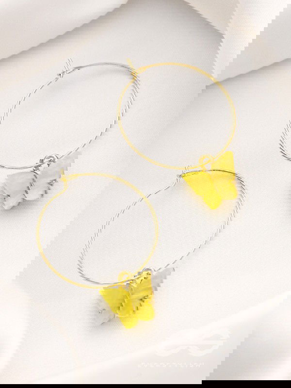 The Beauteous Butterfly Hoops (Yellow) - Golden Casual Earrings