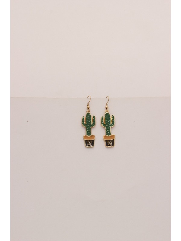 The Desert's Rose- Golden Cactus Enamelled  Earrings