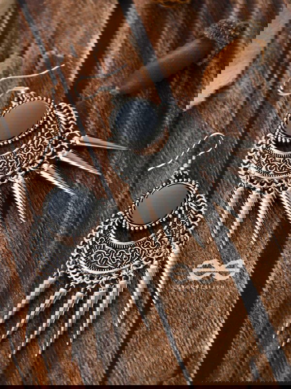 The Badass Mirror Motifs - Oxidised Boho Earrings