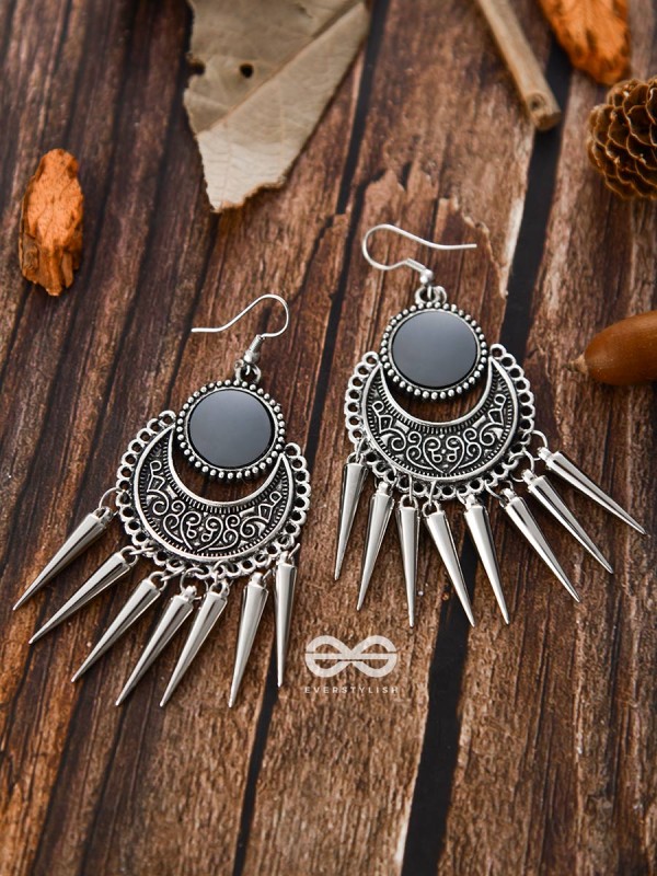 The Badass Mirror Motifs - Oxidised Boho Earrings