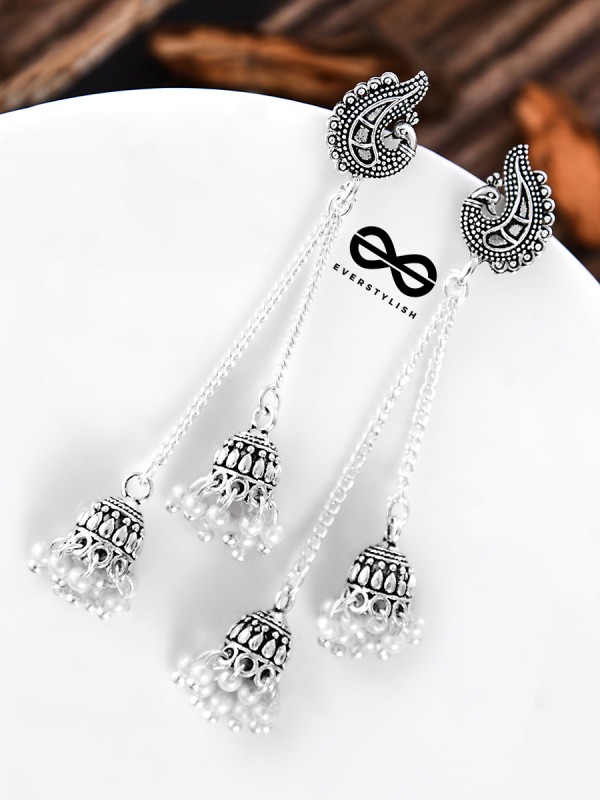 The Vintage Peacock Double Hanging Pearl Jhumkis