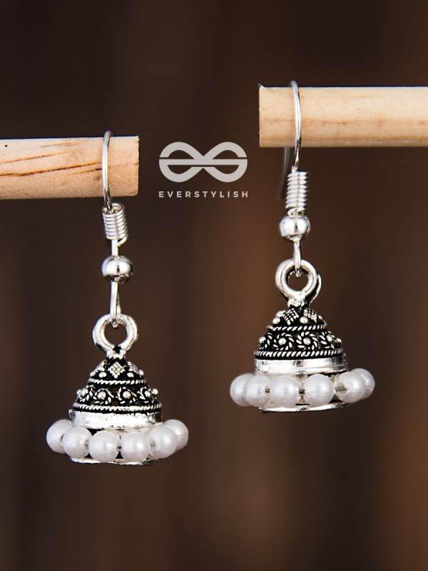 The Little Braided Pearl Jhumkis - Oxidised Boho Earrings