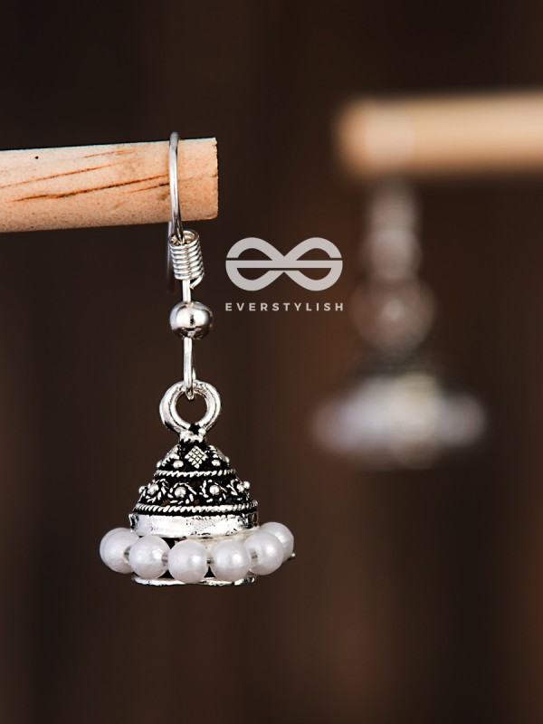 The Little Braided Pearl Jhumkis - Oxidised Boho Earrings