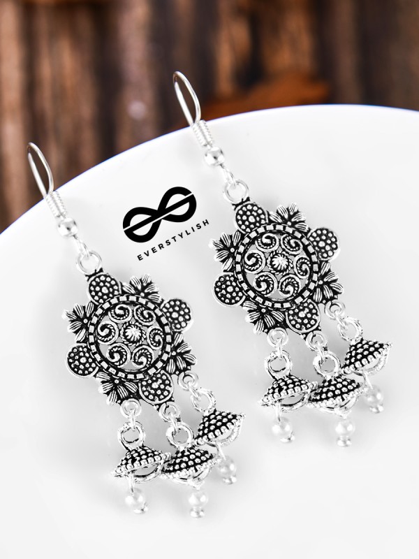 A Delightful Floral Artwork - Oxidised Boho Earrings