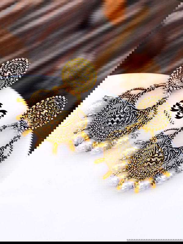 The Golden Pearl Artwork - Oxidised Boho Earrings