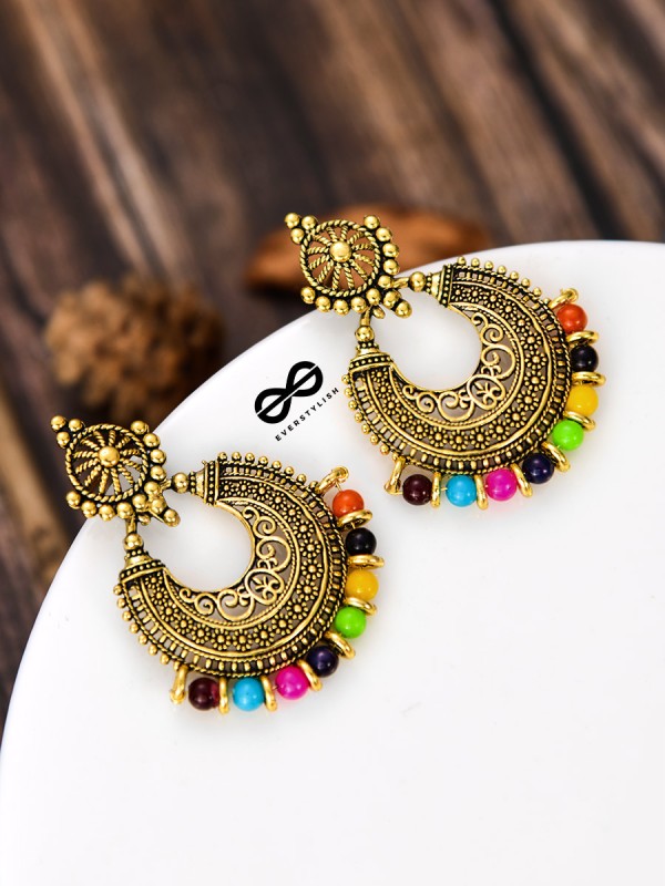 The Elegant Motif Pearls (Golden-Multicolour) - Oxidised Boho Earrings