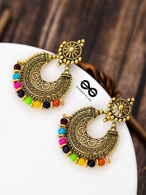 The Elegant Motif Pearls (Golden-Multicolour) - Oxidised Boho Earrings