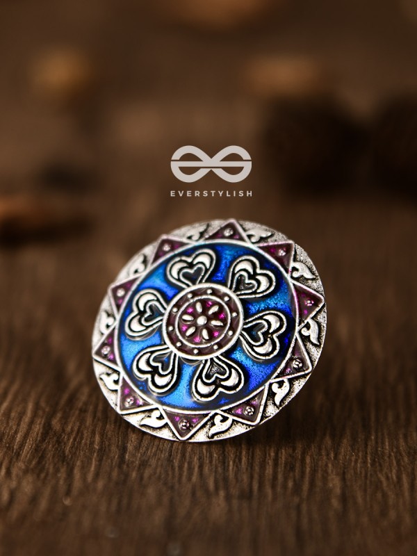 The Intricate Meenakari Adjustable Ring - (Pink-Blue) - Embellished Oxidised Collection