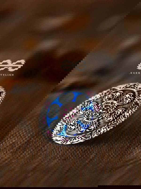 The Intricate Meenakari Adjustable Ring - (Pink-Blue) - Embellished Oxidised Collection