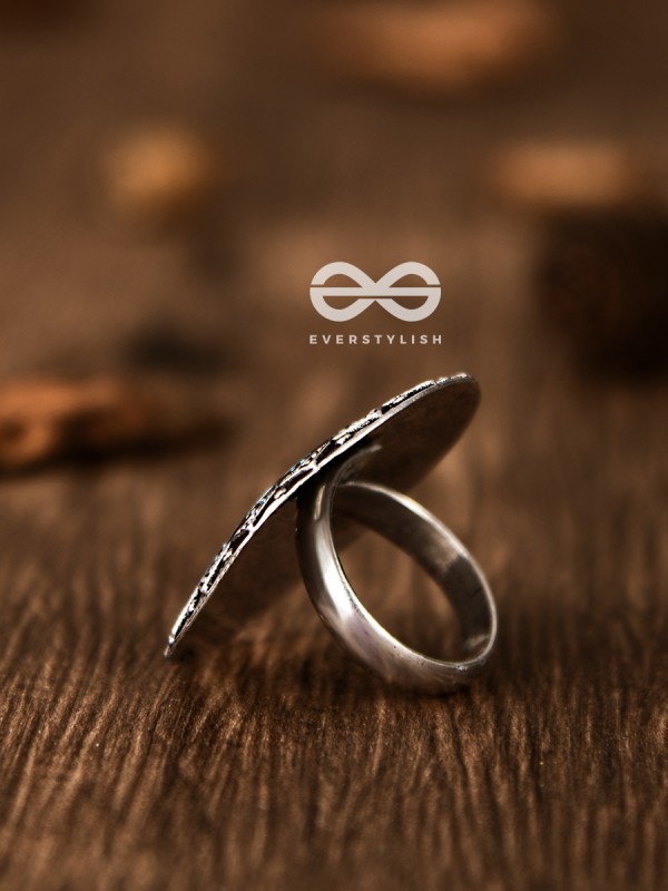 The Intricate Meenakari Adjustable Ring (Blue) - Embellished Oxidised Collection