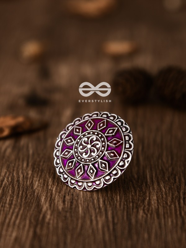 The Intricate Meenakari Adjustable Ring (Pink) - Embellished Oxidised Collection