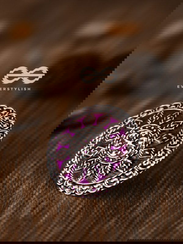 The Intricate Meenakari Adjustable Ring (Pink) - Embellished Oxidised Collection