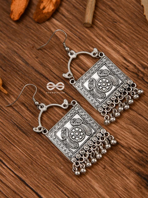 The Twin Peacock Artwork - Oxidised Boho Earrings