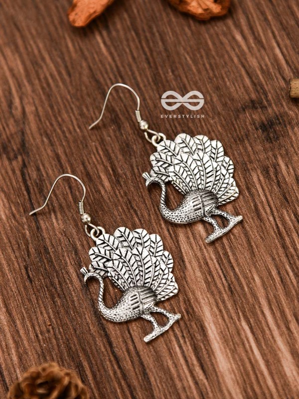 The Fanning Peacocks Danglers - Oxidised Boho Earrings