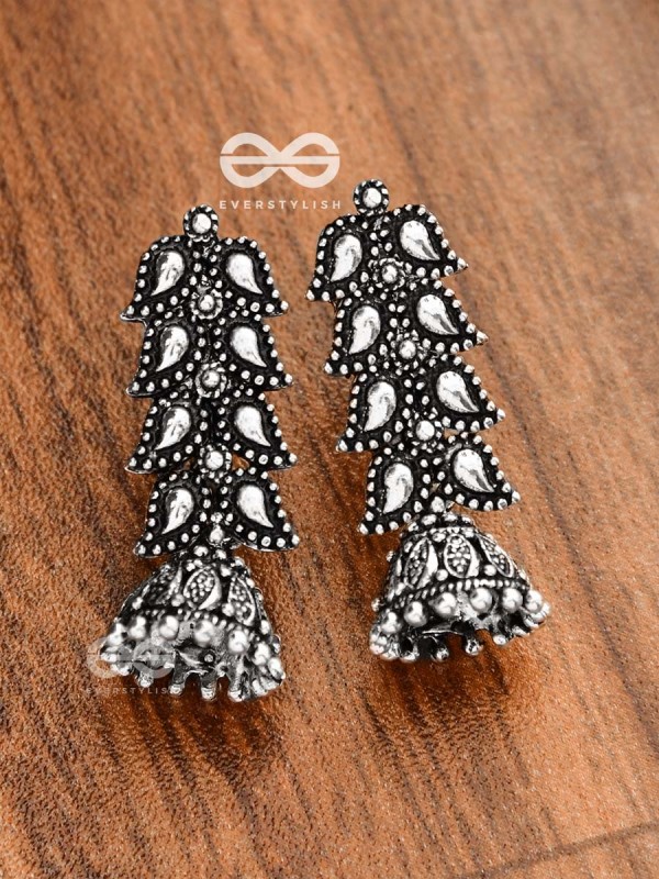 The Layered Leaves Jhumkis - Oxidised Boho Earrings