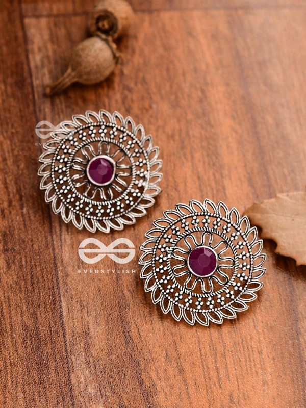  The Elegant Mesh Studs (Ruby Red) - The Embellished Oxidised Collection  