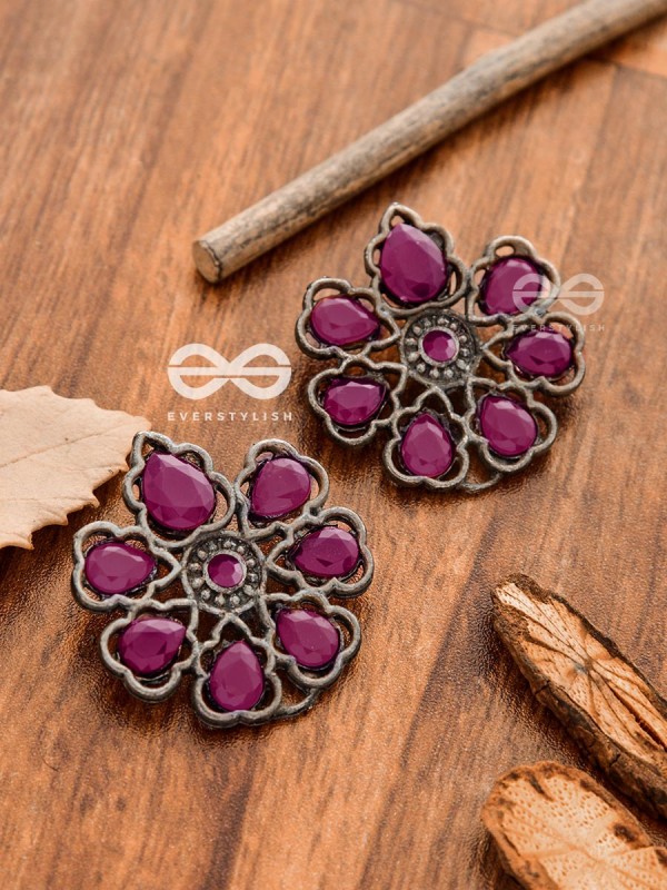 The Elegant Carved Beauties (Ruby Red) - Embellished Oxidised Collection