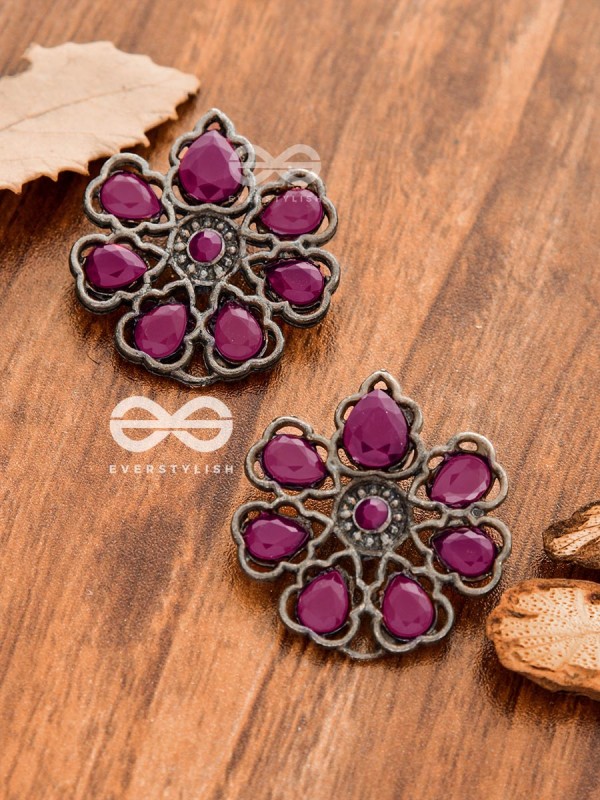 The Elegant Carved Beauties (Ruby Red) - Embellished Oxidised Collection