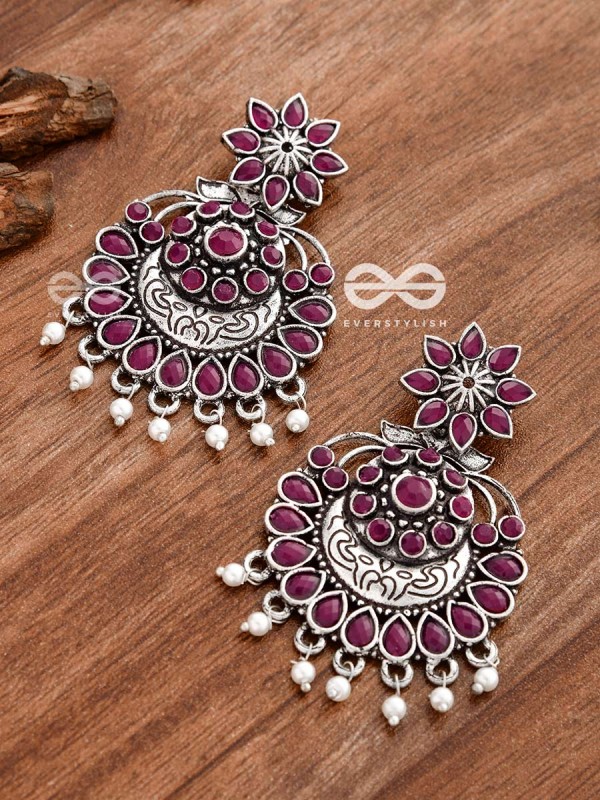 The Statement of Intricacy (Ruby Red) - Embellished Oxidised Earrings 