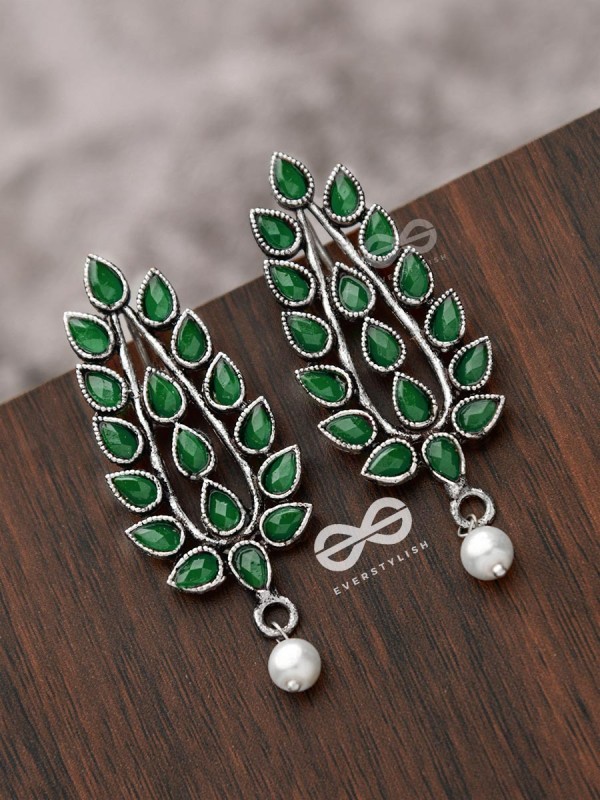 The Shimmering Leaves (Emerald Green)- Embellished Oxidised Earrings