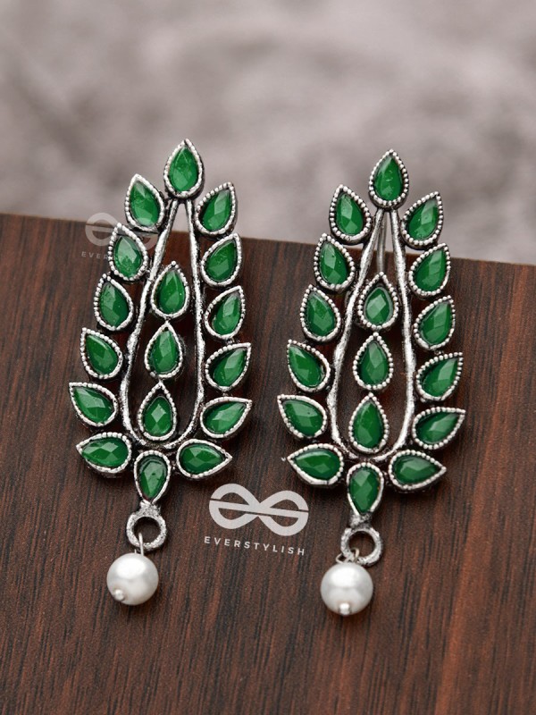The Shimmering Leaves (Emerald Green)- Embellished Oxidised Earrings