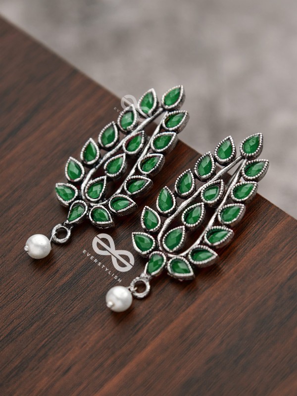 The Shimmering Leaves (Emerald Green)- Embellished Oxidised Earrings